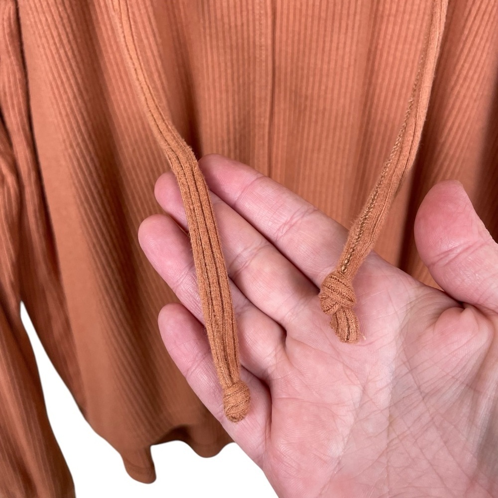 Cbrand Terracotta Orange Long Sleeved Ribbed Relaxed V-Neck Drawstring Top Sz M - Picture 8 of 13